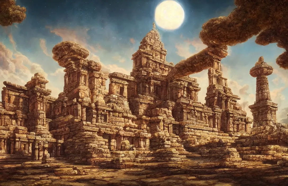 Image similar to a beautiful painting of a ancient temple on another world by chris moore | wide angle | unreal engine :. 3