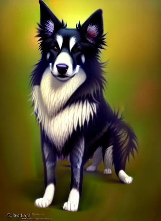 Prompt: wide angle beautiful full body portrait of a cute male anthro border collie fursona posing in front of a park, character design by charlie bowater, henry asencio, and ross tran, furry art, furaffinity, beautiful, glamor pose, detailed, aesthetic, trending on artstation