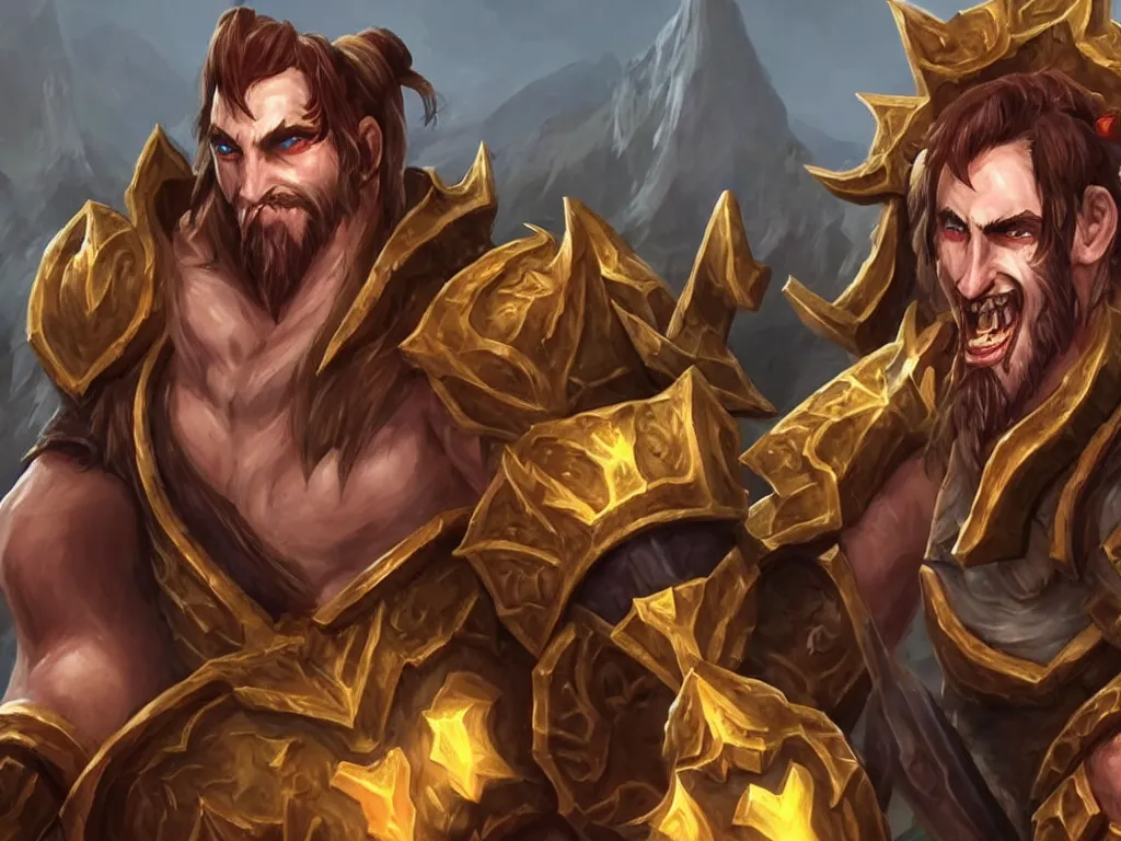Prompt: Asmongold malding as WoW warrior character