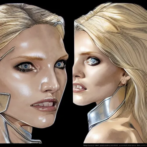 Image similar to abbey lee kershaw as emma frost, symmetrical facial features, 8 k intricate detail, golden ratio, in the style of ardian syaf, radiosity rendering,