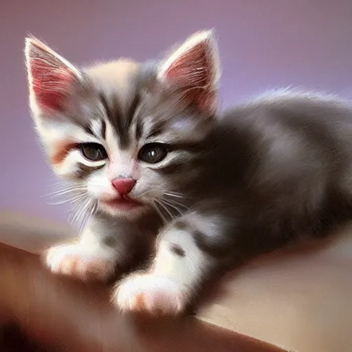 Image similar to beautiful matte painting of a kitten, mai anh tran