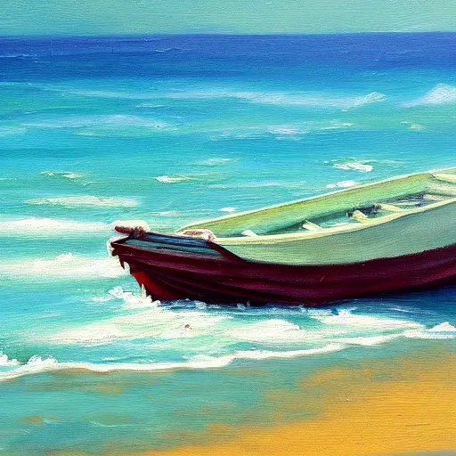 Prompt: a boat in the ocean, oil painting