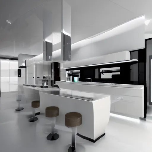 Prompt: Futuristic Kitchen mockup, interior design, photorealistic