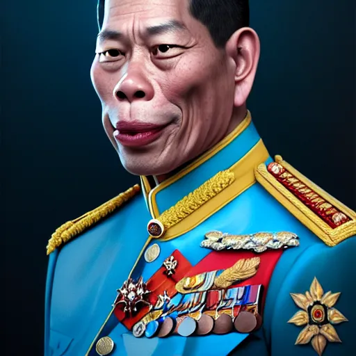 Prompt: a portrait of King Vajiralongkorn picking his nose, realistic face, grimdark extremely detailed fantasy art by Gerald Brom, octane render