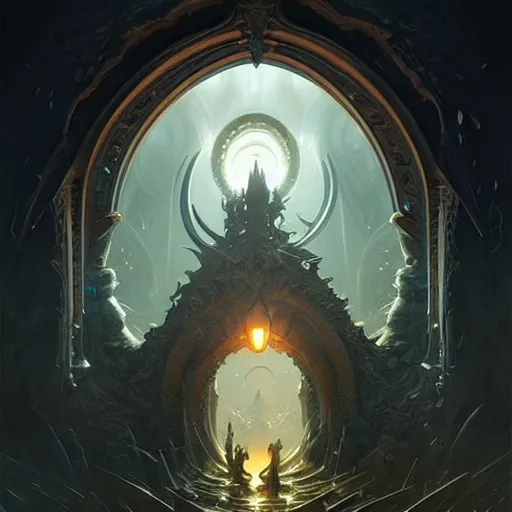 Prompt: Evil portal to Cthulu. Epic fantasy art, award winning on Artstation, intricate, elegant, highly detailed, digital painting, art by artgerm and greg rutkowski and alphonse mucha