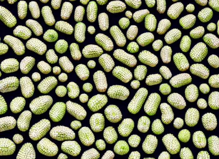 Image similar to zuckerberg's face composed of many small zucchinis in a mosaic pattern on black background