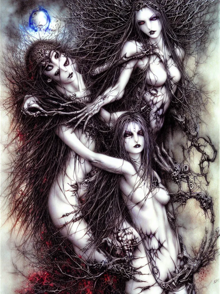 Image similar to life and death mixing together, by luis royo