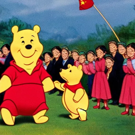 Image similar to winnie the pooh saluting the chinese flag