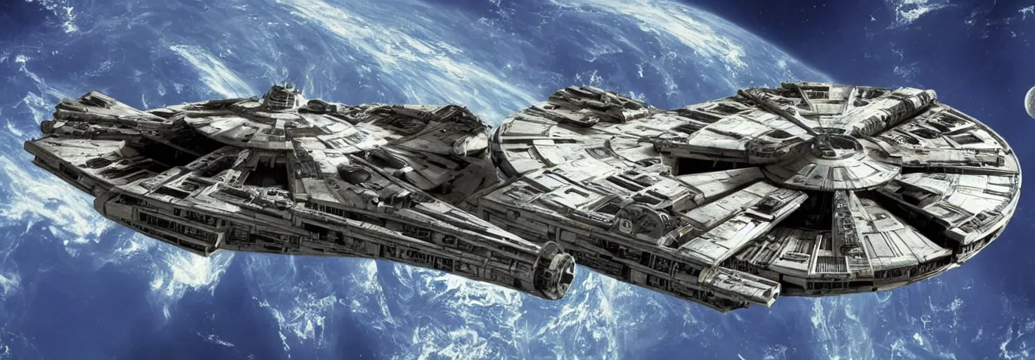 Image similar to star wars millenium falcon entering the death star gigantism