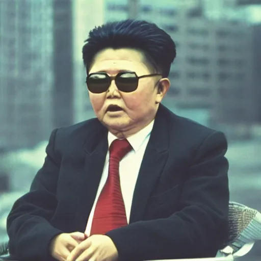 Image similar to filmstill of kim jong - il in the style of ghost in the shell by mamoru oshii