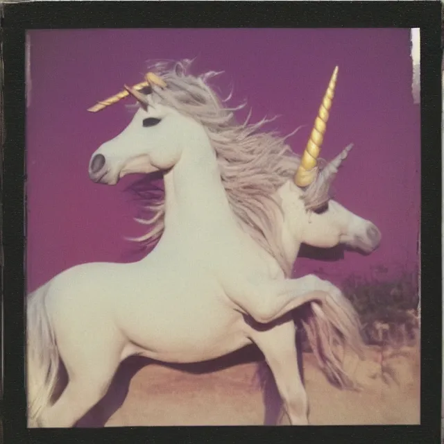 Prompt: mythical unicorn, vintage polaroid