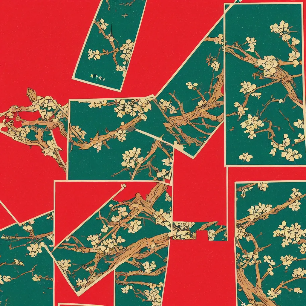 Prompt: hanafuda, set of 4 cards for january, matsu, trending on behance, concept art, stunning, matte