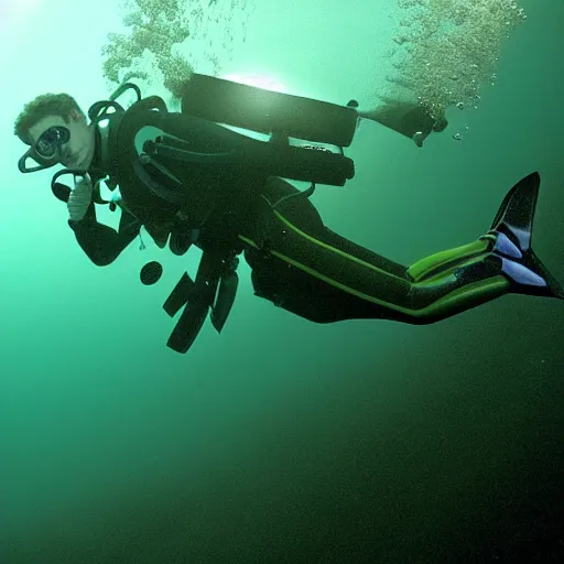 Prompt: mark zuckerberg scuba diving underwater, long reptilian tail, photo by annie leibovitz,