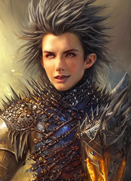 Prompt: human spiky hair, ultra detailed fantasy, dndbeyond, bright, colourful, realistic, dnd character portrait, full body, pathfinder, pinterest, art by ralph horsley, dnd, rpg, lotr game design fanart by concept art, behance hd, artstation, deviantart, hdr render in unreal engine 5