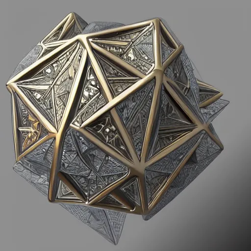 Image similar to platonic solids, sacred geometry, high detail, 8 k, hyper realism, artstation, over the top