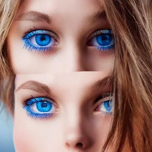 Prompt: a beautiful young woman, blue eyes