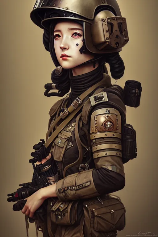 Image similar to portrait of dieselpunk blackpink jisoo soldier girl, helmet, desert, armored, highly detailed, digital painting, face detail, sharp focus, art, illustrations by loish and ayanamikodon and irakli nadar and rossdraws and wlop