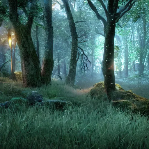 Image similar to 8 k hd detailed octane render of an enchanted fae forest