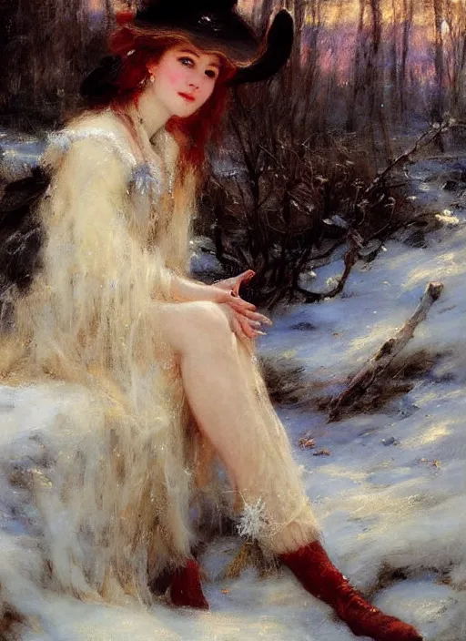 Image similar to the witch of frost by eugene boudin and vladimir volegov and alexander averin and delphin enjolras and daniel f. gerhartz