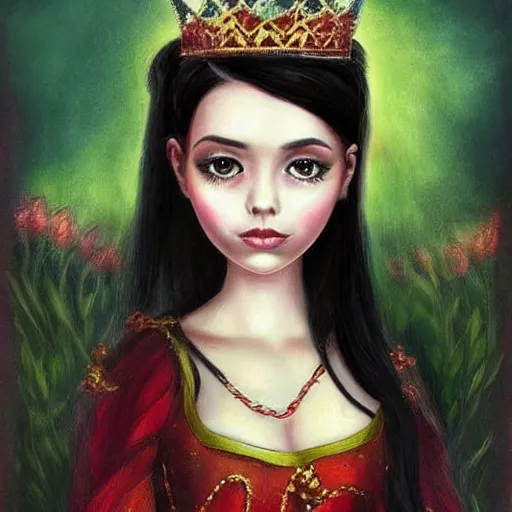 Image similar to beautiful young princess of coca, dark hair, dark eyes, fantasy painting, very painterly