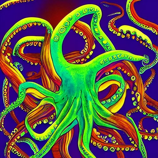 Image similar to “ surreal illustration of an octopus, 8 k, digital art, colorful ”