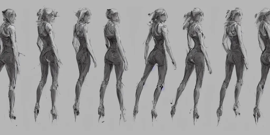 Prompt: halston sage running down a dream, walking cycle, animation, character sheet, fine details, concept design, contrast, kim jung gi, greg rutkowski, trending on artstation, 8 k, full body, turnaround, front view, back view, ultra wide angle