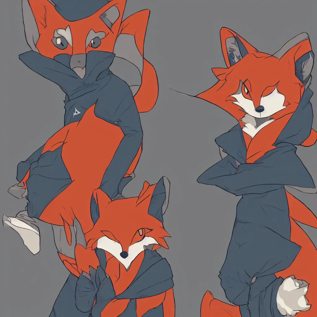 Prompt: a portrait of an anthropomorphic fox wearing a hoodie by studio trigger