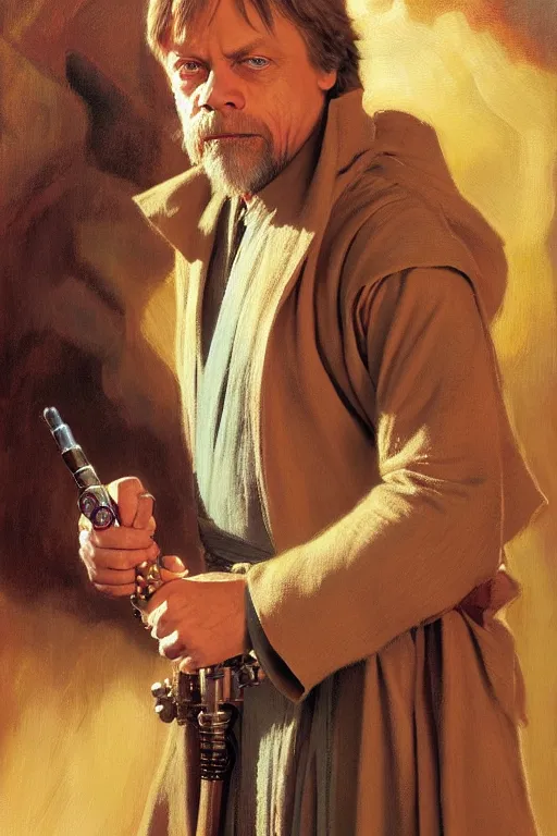 Image similar to detailed portrait of a mark hamill dressed as jedi, painting by gaston bussiere, craig mullins, j. c. leyendecker