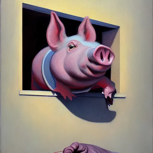 Image similar to Portrait of mr. Pig wearing a business suit , very coherent, painted by Edward Hopper, Wayne Barlowe, painted by James Gilleard, airbrush, art by JamesJean
