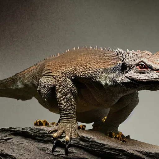 Prompt: hybrid of a Komodo dragon and a rabbit in middle earth, full body shot, sharp focus, ultra-detailed, photorealistic, complex, intricate, 3-point perspective, hyper detailed, IMAX quality, cinematic, finely detailed, small details, extra detail, symmetrical, high resolution, photo, 8k, award-winning, awe-inspiring, ground-breaking, masterpiece
