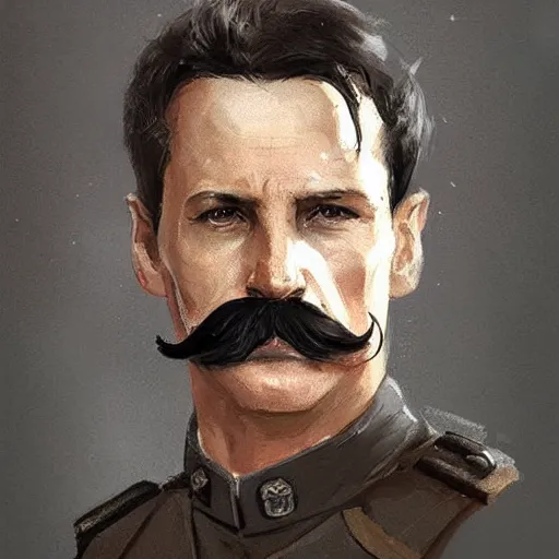 Image similar to portrait of a man by greg rutkowski, british features, short black hair in military style, moustache, perfect military composure, wearing stormtrooper gear, star wars expanded universe, he is about 5 0 years old, highly detailed portrait, digital painting, artstation, concept art, smooth, sharp foccus ilustration, artstation hq