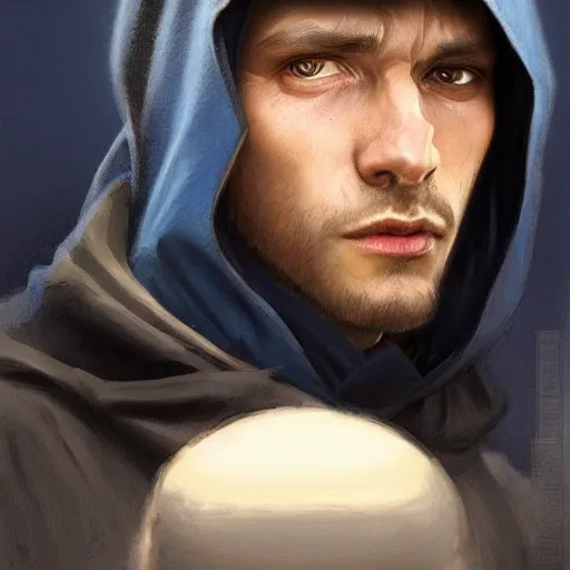 Prompt: ultra realistic illustration, man in a dark blue hood, with black hair, mysterious, poker man, highly detailed, digital painting, artstation, concept art, smooth, sharp focus, illustration, art by artgerm and greg rutkowski and alphonse mucha