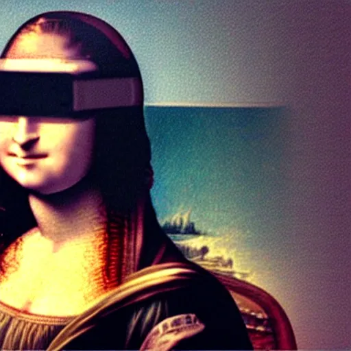 Prompt: mona lisa with a vr headset on