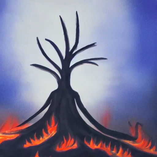 Image similar to evil tree on fire, photorealism, sharp focus