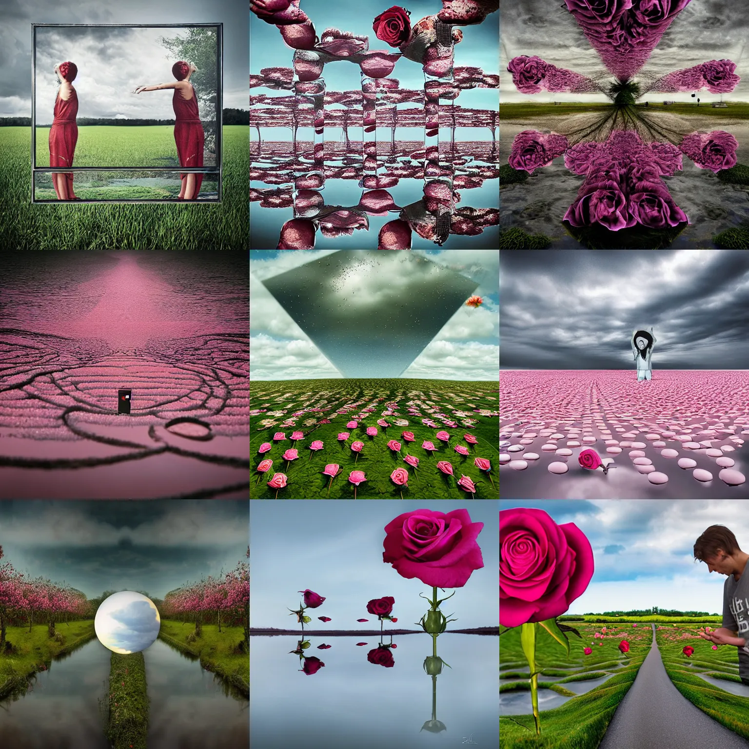 Prompt: rose in infinite mirrors by erik johansson