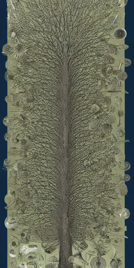 Image similar to Detailed Infographic Blueprint by Ernst Haeckel of a giant beautiful diatom tree