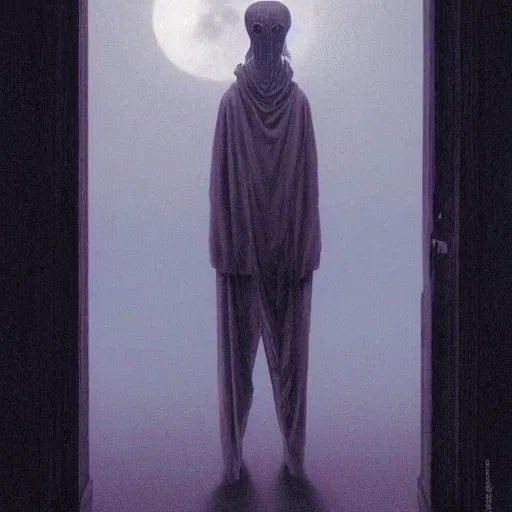 Image similar to the spooky horrific tall man with no face, from the closet, moonlight, bedroom, horror, mystery, spooky, paranormal monster, photorealism, dramatic lighting, by wayne barlowe