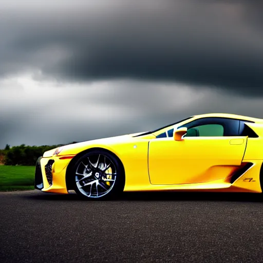 Image similar to a three quarter shot of a lexus lfa, 4k, hyper realistic, car photography