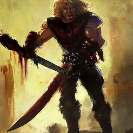 Prompt: heman using his sword, jeremy mann painting