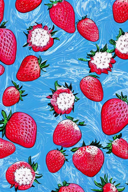 Prompt: digital magical landscape of detailed art of strawberries and whipped cream flowers