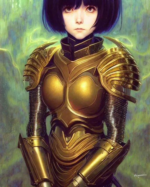 Image similar to portrait of beautiful cute young maiden girl with short white hairs in warhammer armor, art by ( ( ( kuvshinov ilya ) ) ) and wayne barlowe and gustav klimt and artgerm and wlop