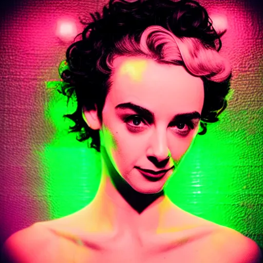 Image similar to “annie clark (st vincent), beautiful digital art portrait in neon”