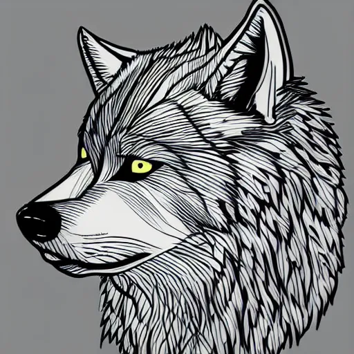 Prompt: lineart of a wolf wearing a yellow raincoat, devianart trending