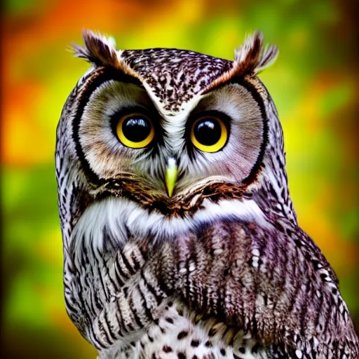 Image similar to beautiful furry owl portrait, furry woman