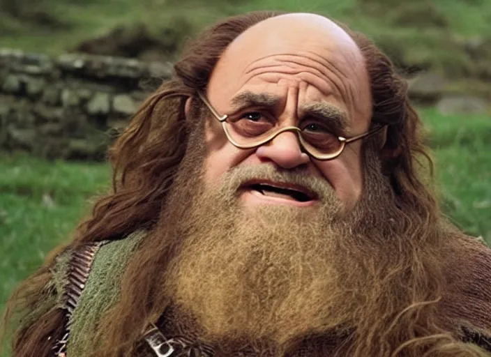 Image similar to film still of danny devito as gimli in lord of the rings movie, 8 k