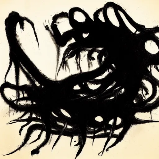 Image similar to a creature from a major horror hollywood movie, shadow ink wispy horrors