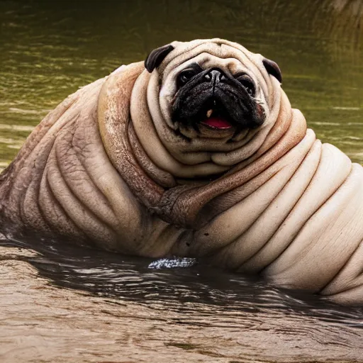 Image similar to a Walrus-Pug Hybrid, A Walrus that looks like a pug, huge tusks, afternoon hangout, good times photograph, candid