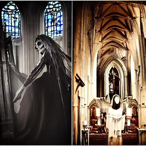 Image similar to a gothic woman in a necro giger church, professional photo shoot photography