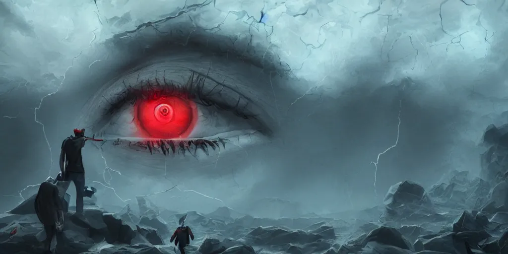 Image similar to man into the eye of the storm out of the dead, artstation