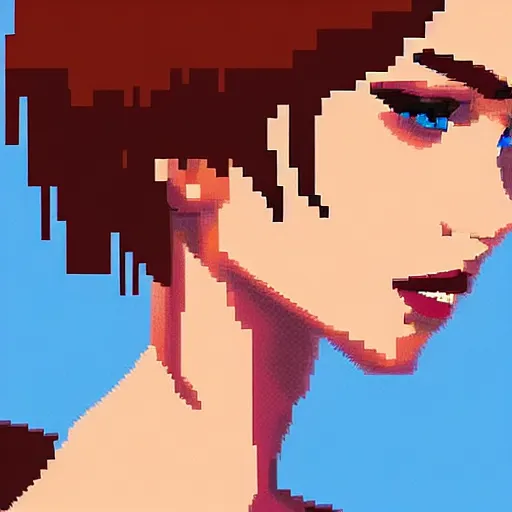 Image similar to beautiful female pixel art, close up face, trending on Artstation